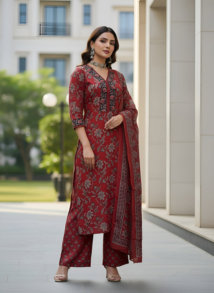 Printed Straight Kurta Set With Dupatta