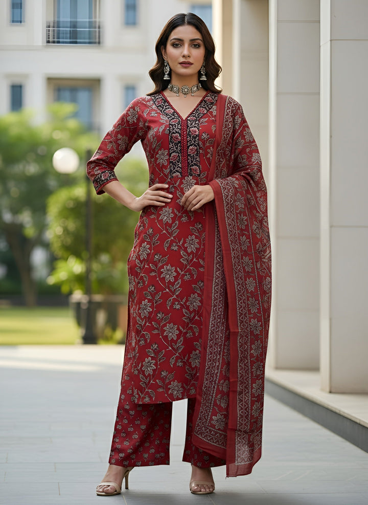 Printed Straight Kurta Set With Dupatta