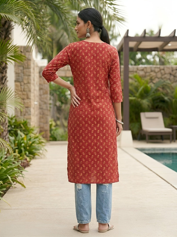 Printed Straight Kurta with Three Quarter Sleeves