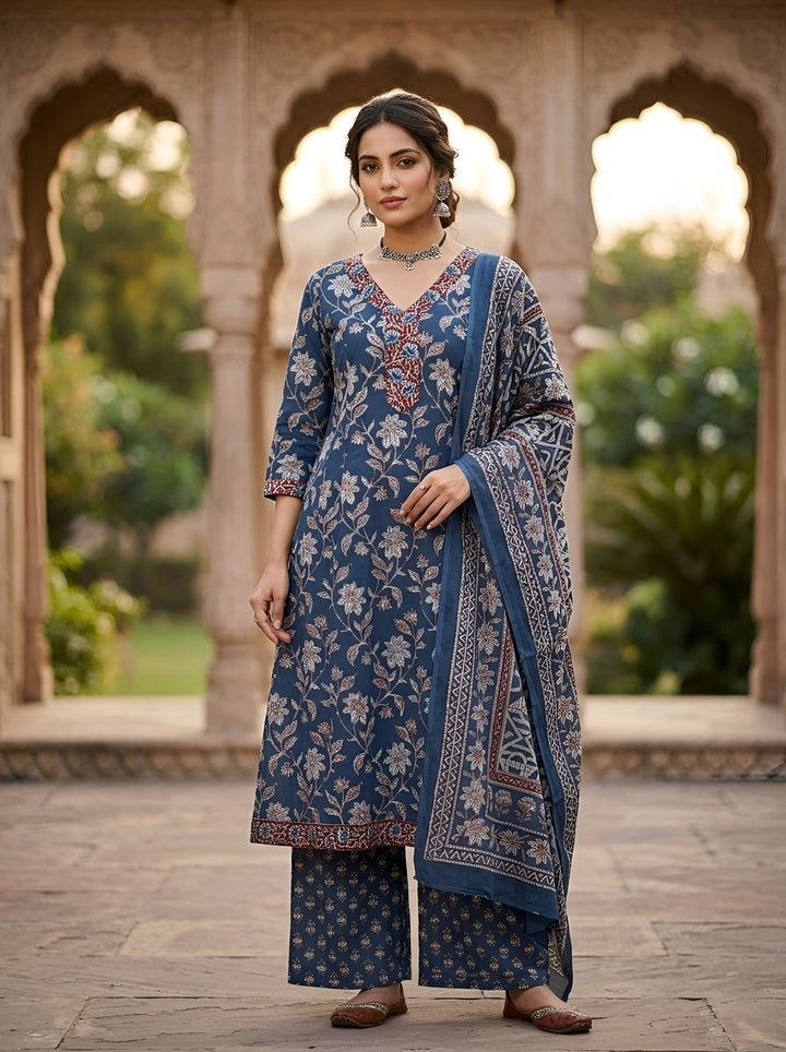 Printed A-Line Kurta Set With Dupatta