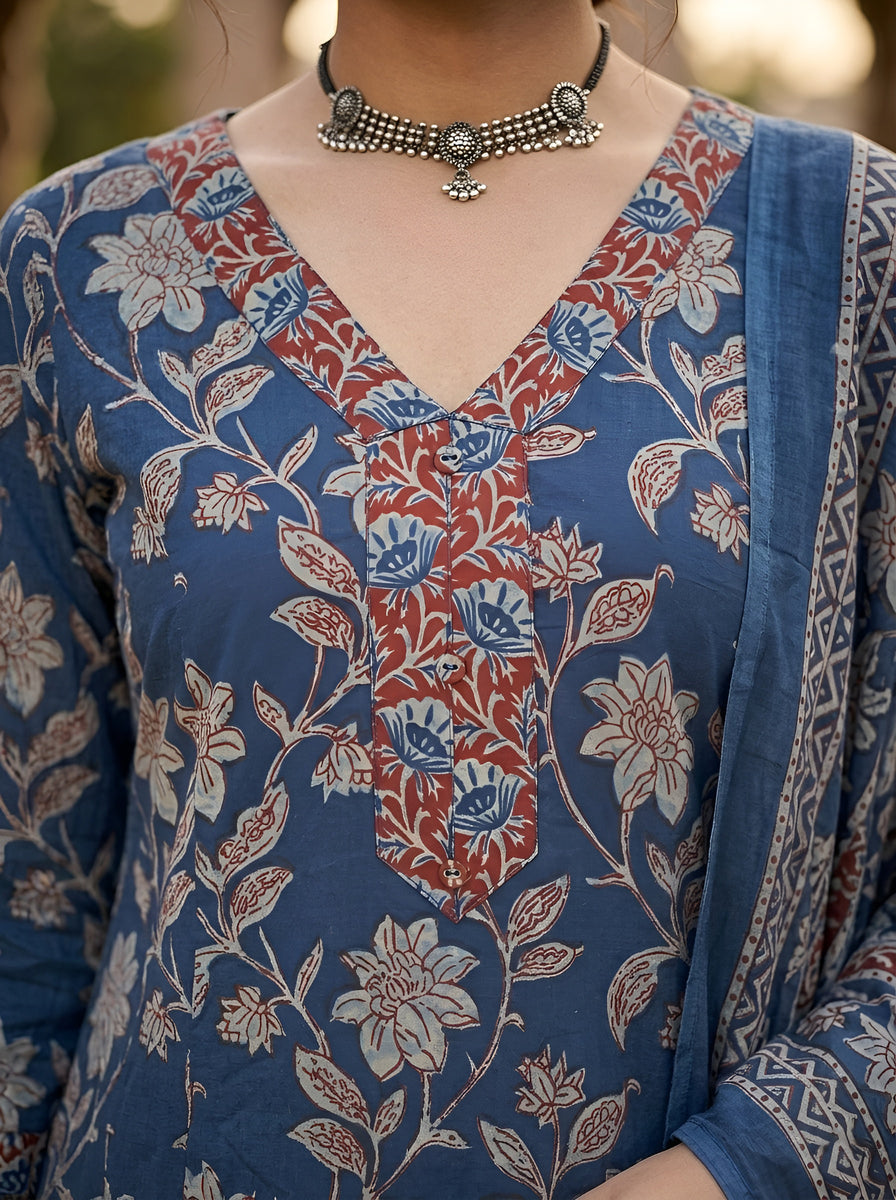 Printed A-Line Kurta Set With Dupatta
