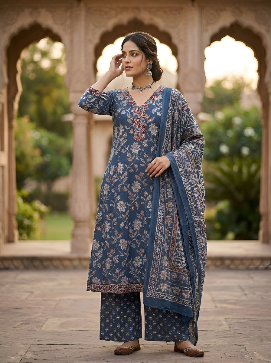 Printed A-Line Kurta Set With Dupatta