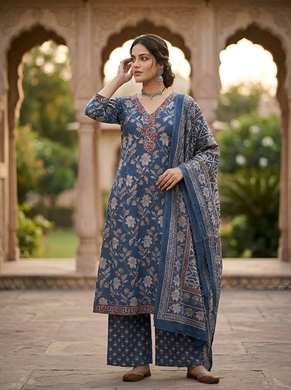 Printed A-Line Kurta Set With Dupatta
