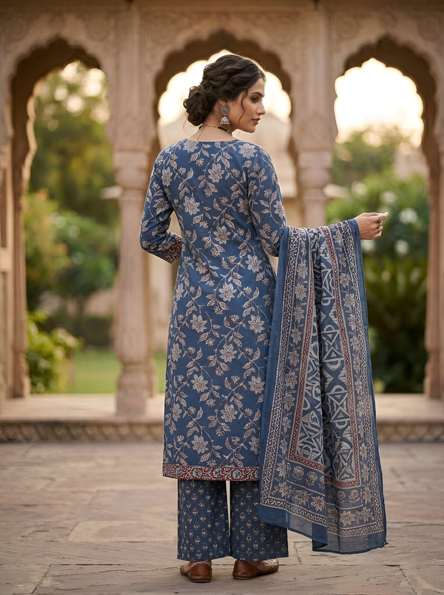 Printed A-Line Kurta Set With Dupatta