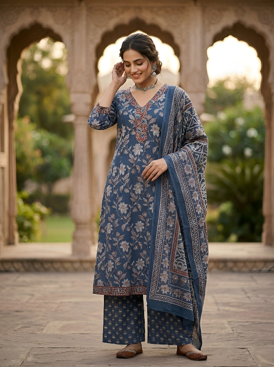 Printed A-Line Kurta Set With Dupatta