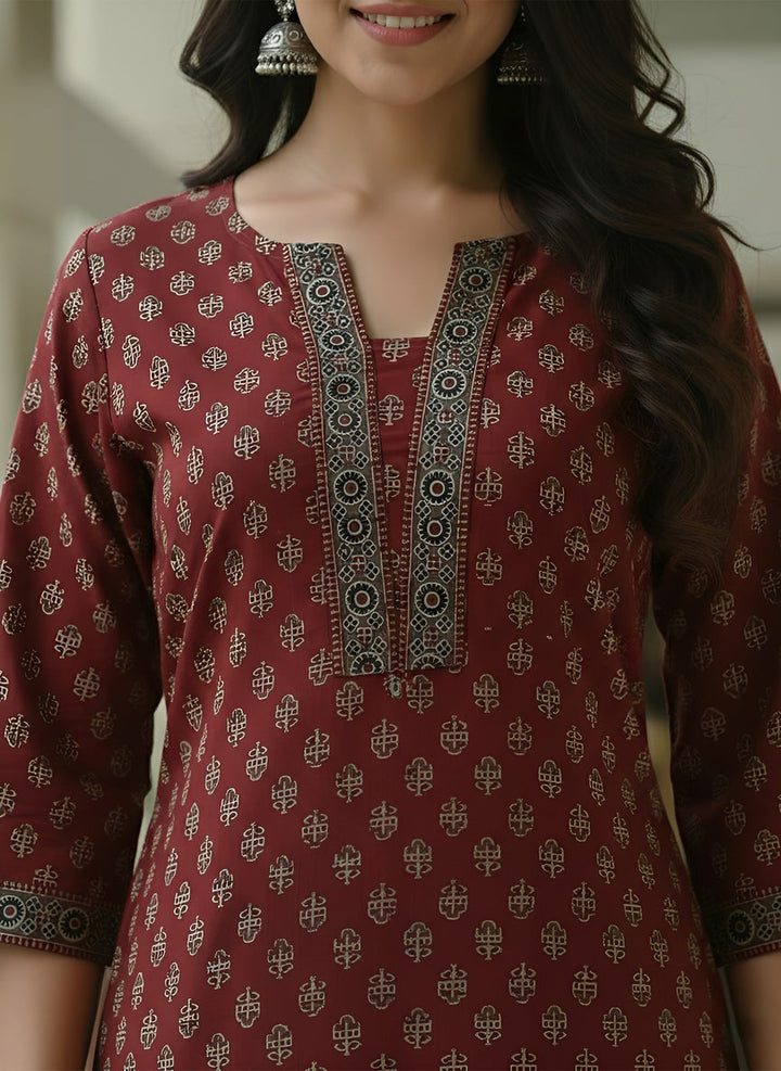 Printed Straight Kurta with Three Quarter Sleeves