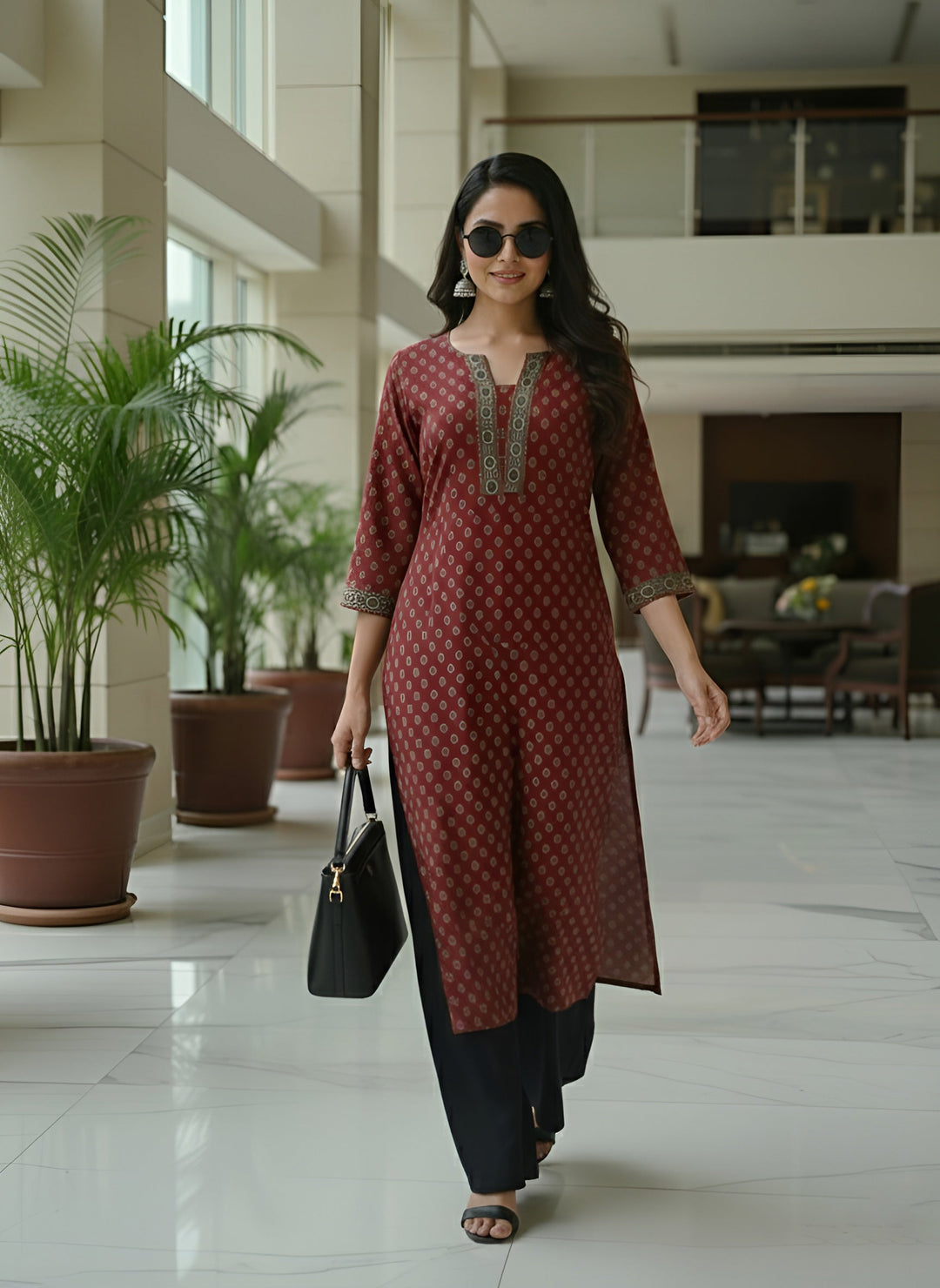 Printed Straight Kurta with Three Quarter Sleeves