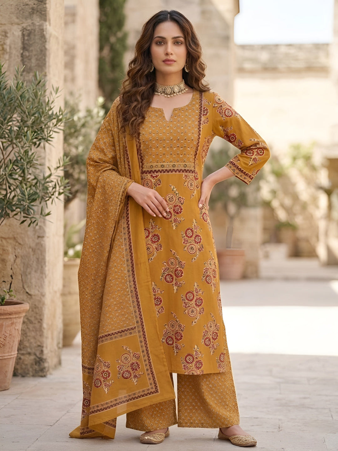 Printed Straight Kurta Set With Dupatta