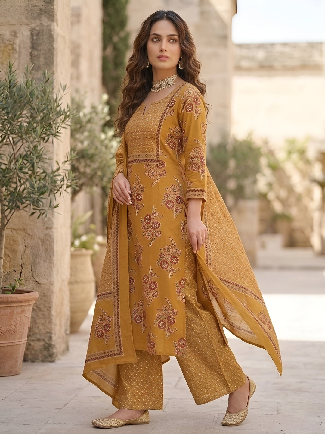 Printed Straight Kurta Set With Dupatta