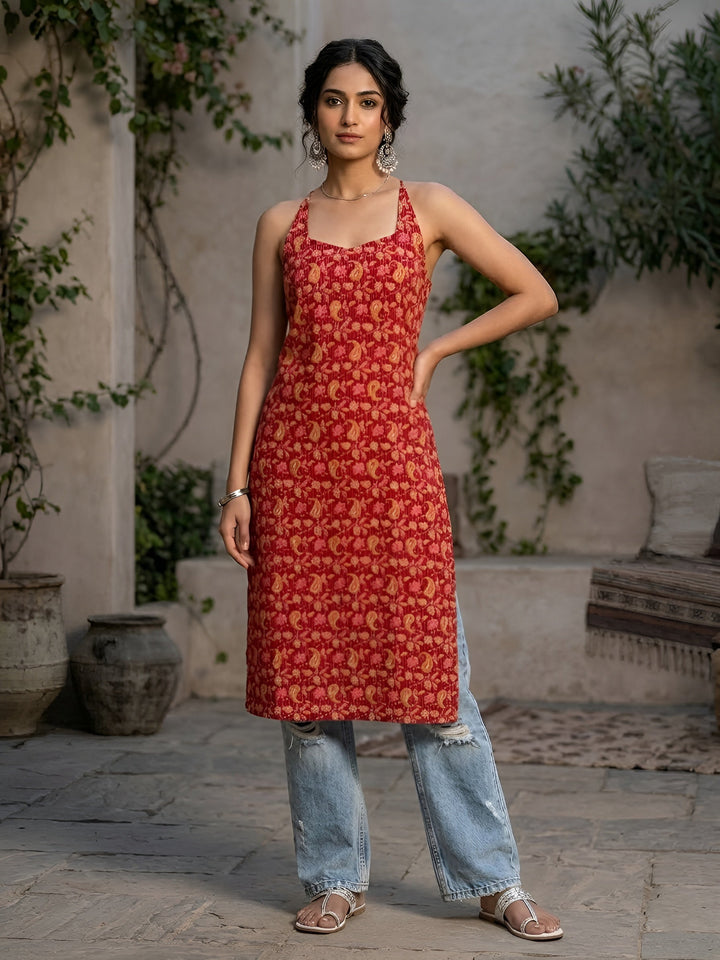 Printed Stylish Back Straight Sleeveless Kurta