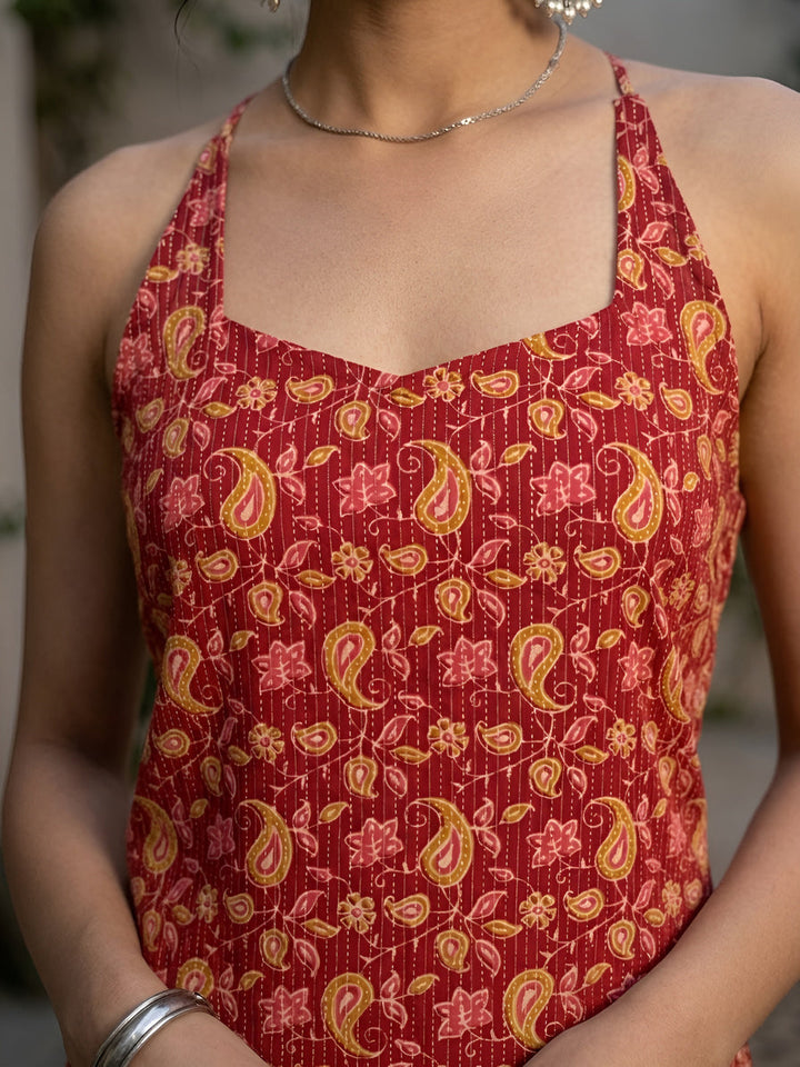 Printed Stylish Back Straight Sleeveless Kurta