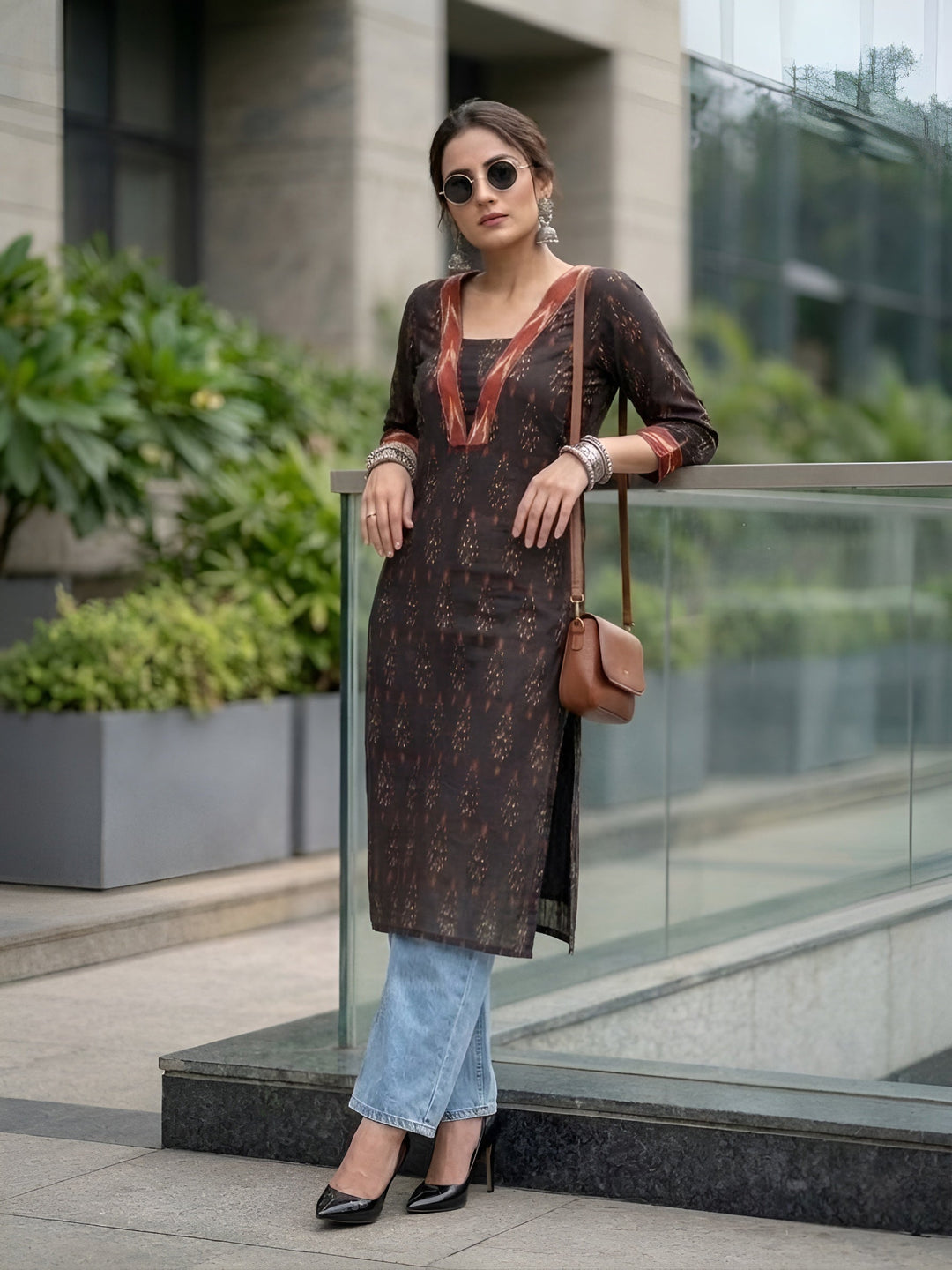 Printed Straight Kurta with Three Quarter Sleeves