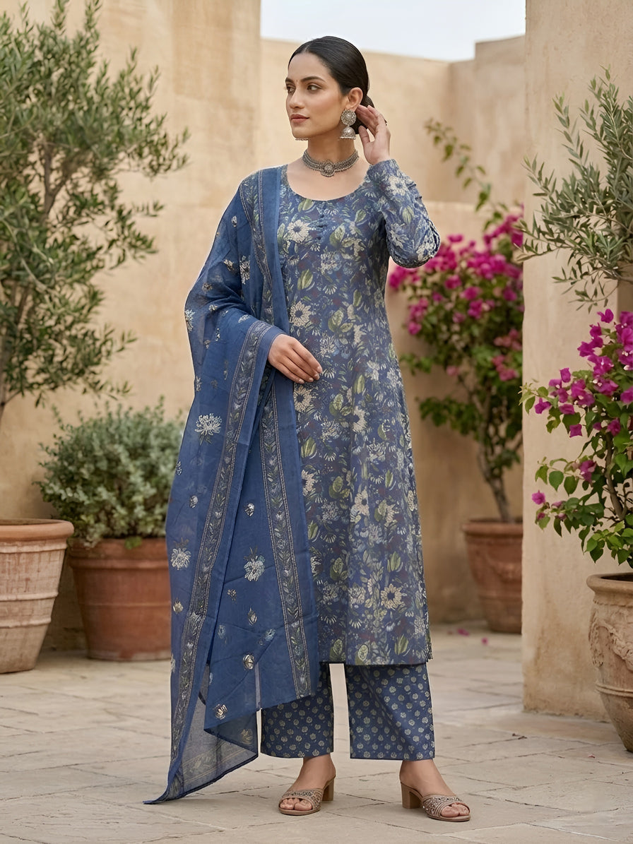 Printed Straight Kurta Set With Dupatta