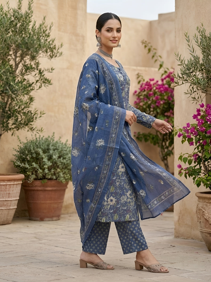 Printed Straight Kurta Set With Dupatta
