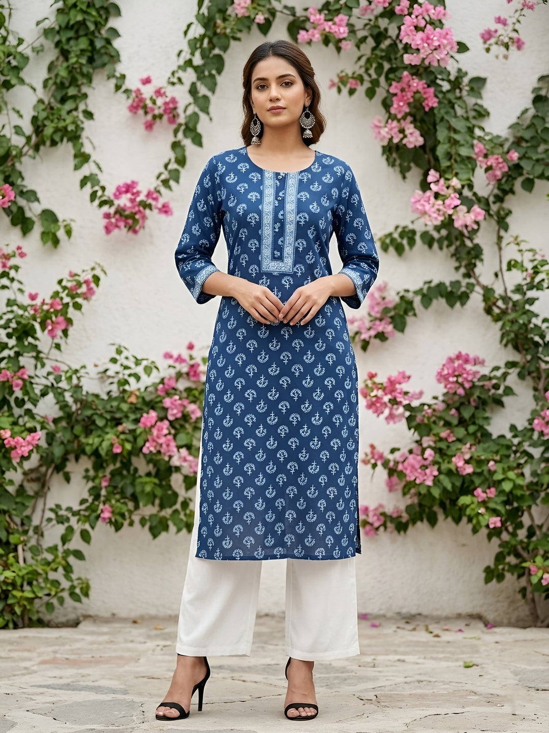 Printed Straight Kurta with Three Quarter Sleeves