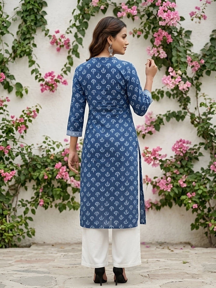 Printed Straight Kurta with Three Quarter Sleeves