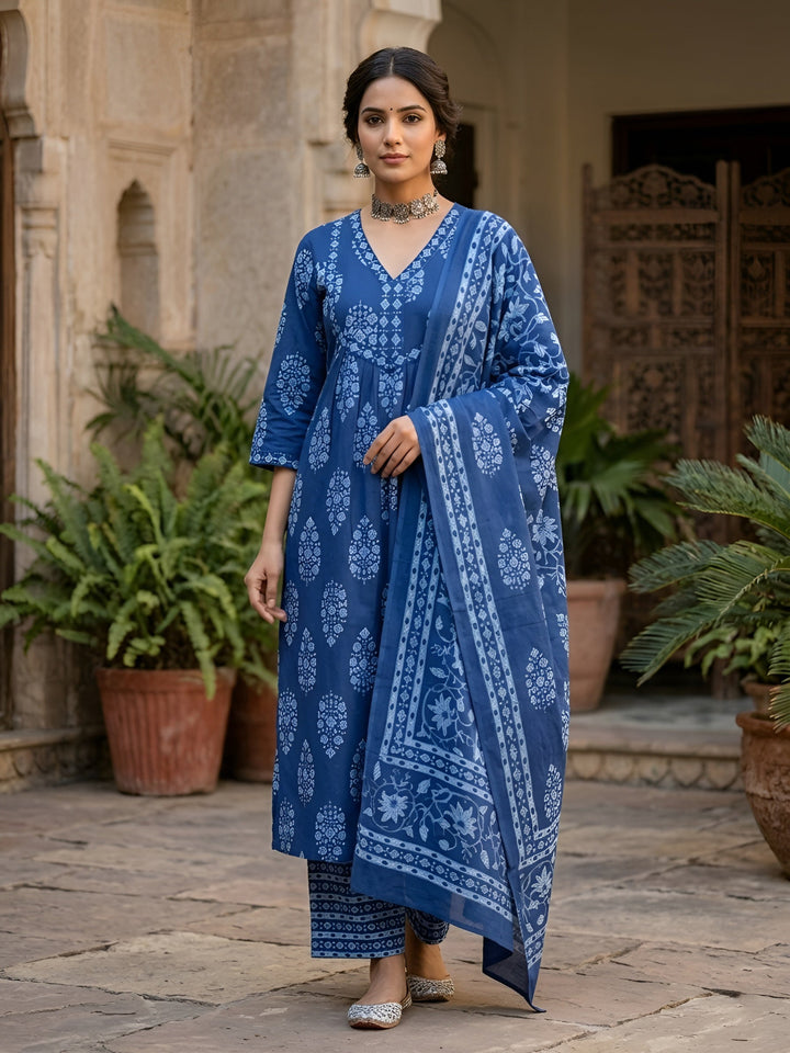 Printed Straight Kurta Set With Dupatta