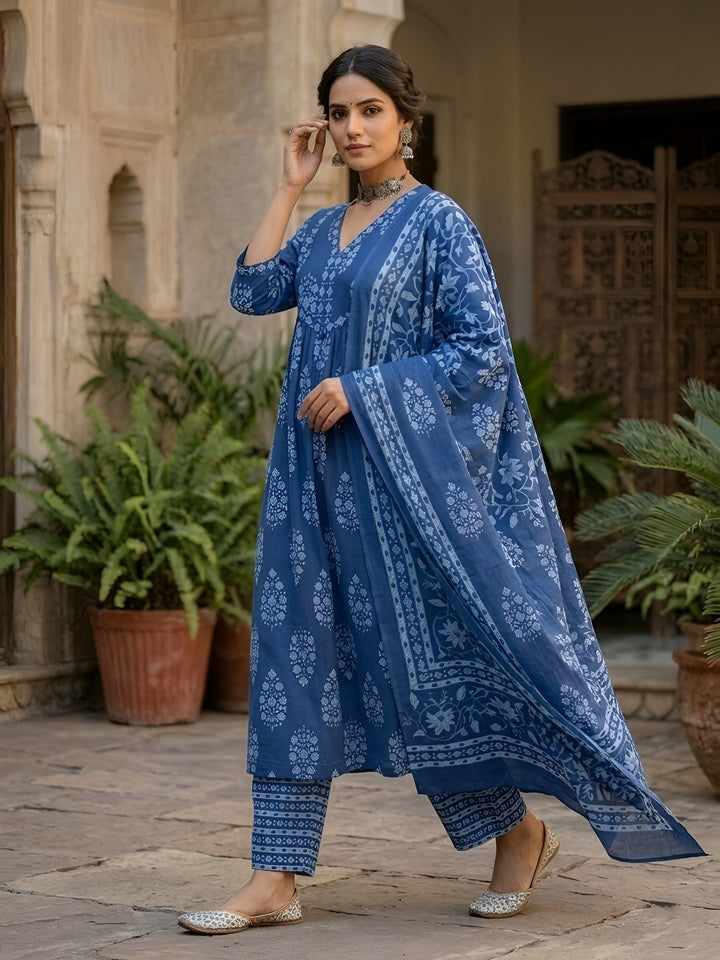 Printed Straight Kurta Set With Dupatta