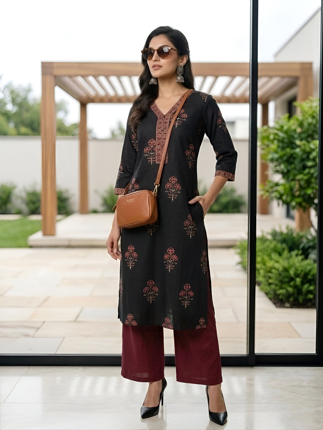 Printed Straight Kurta with Three Quarter Sleeves