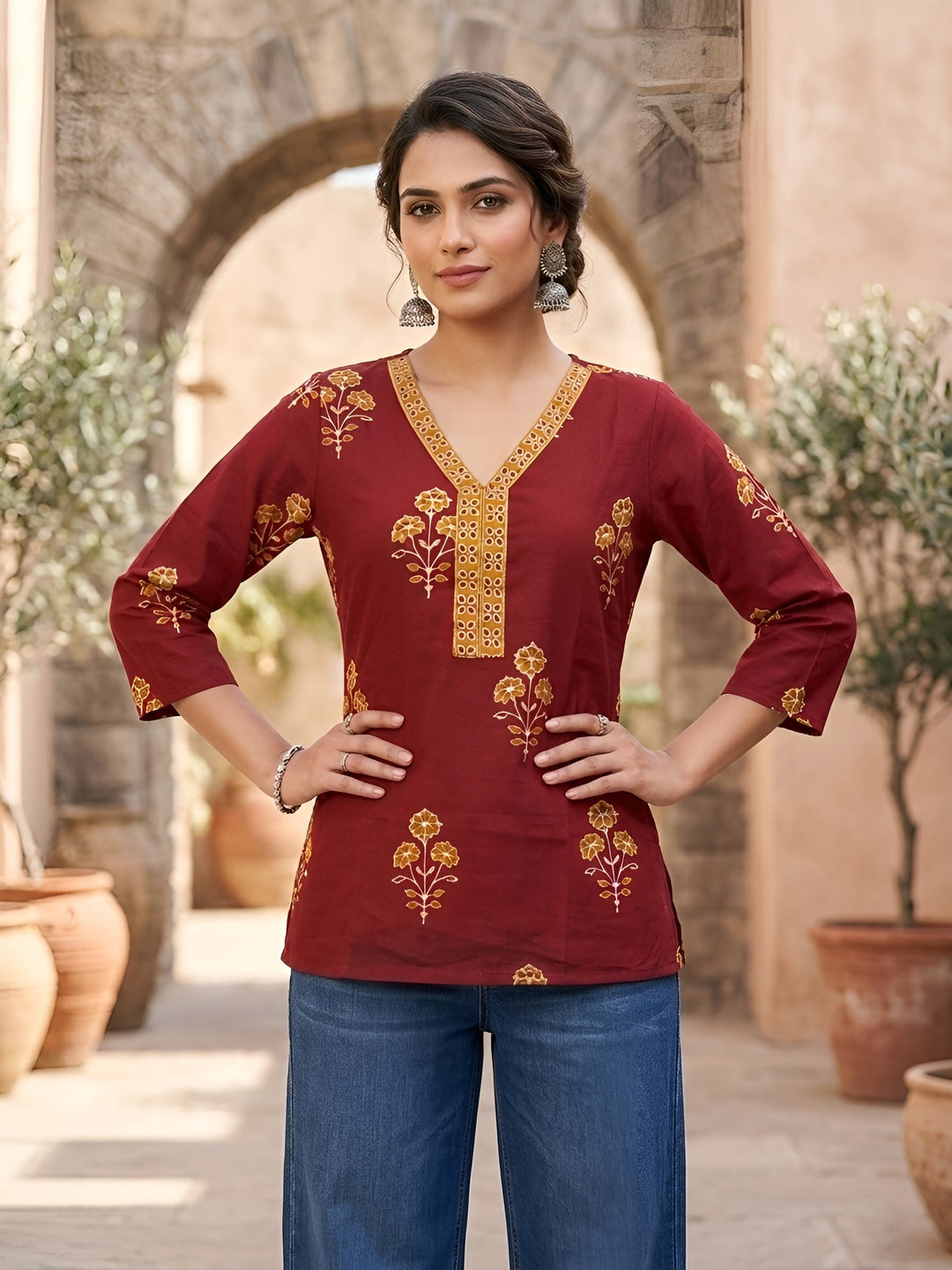 Maroon Printed Straight Tunic