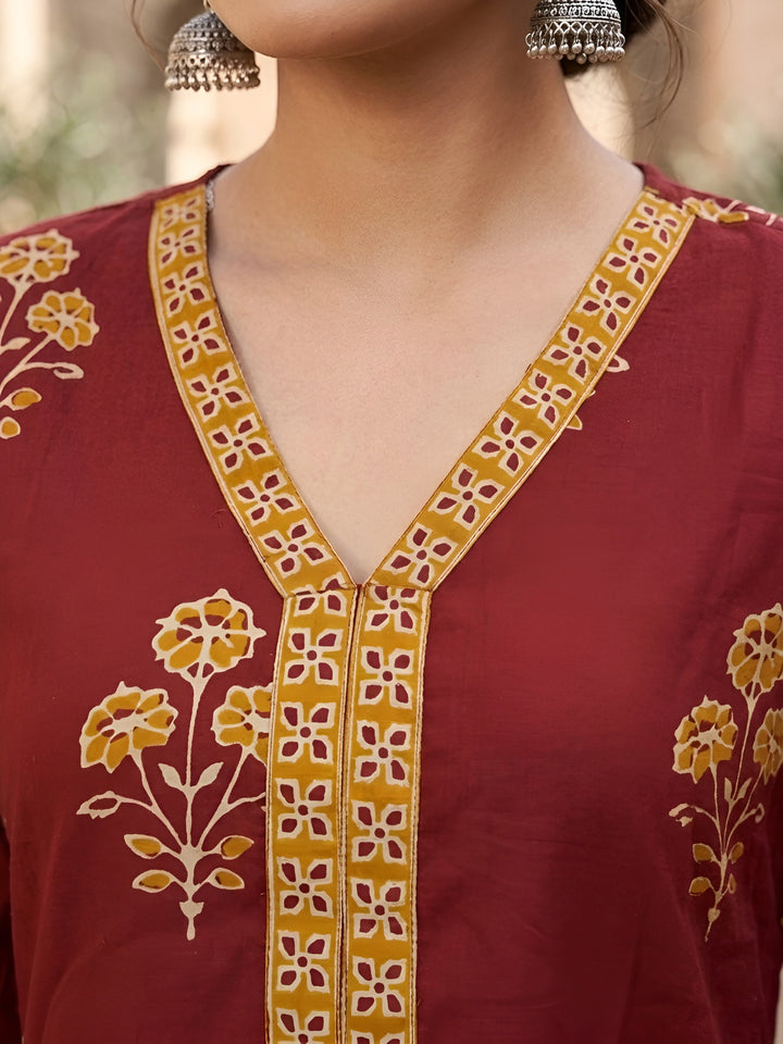 Maroon Printed Straight Tunic