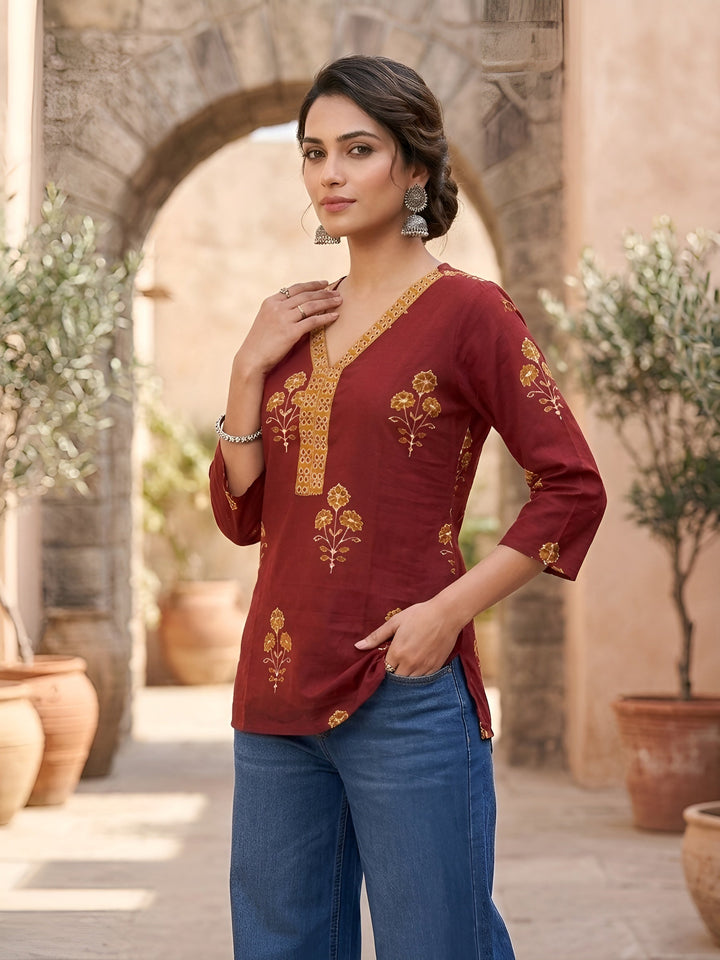 Maroon Printed Straight Tunic