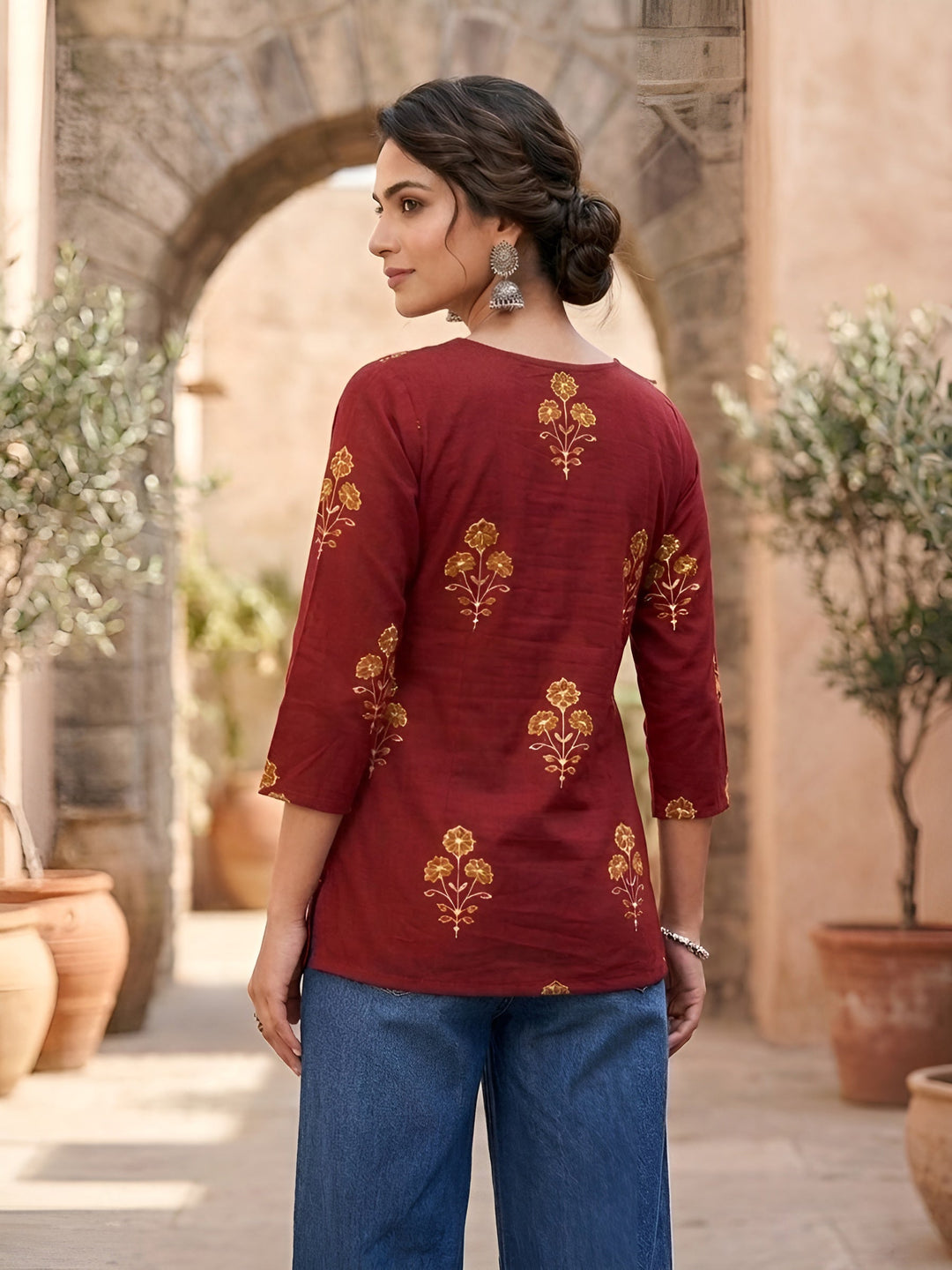 Maroon Printed Straight Tunic