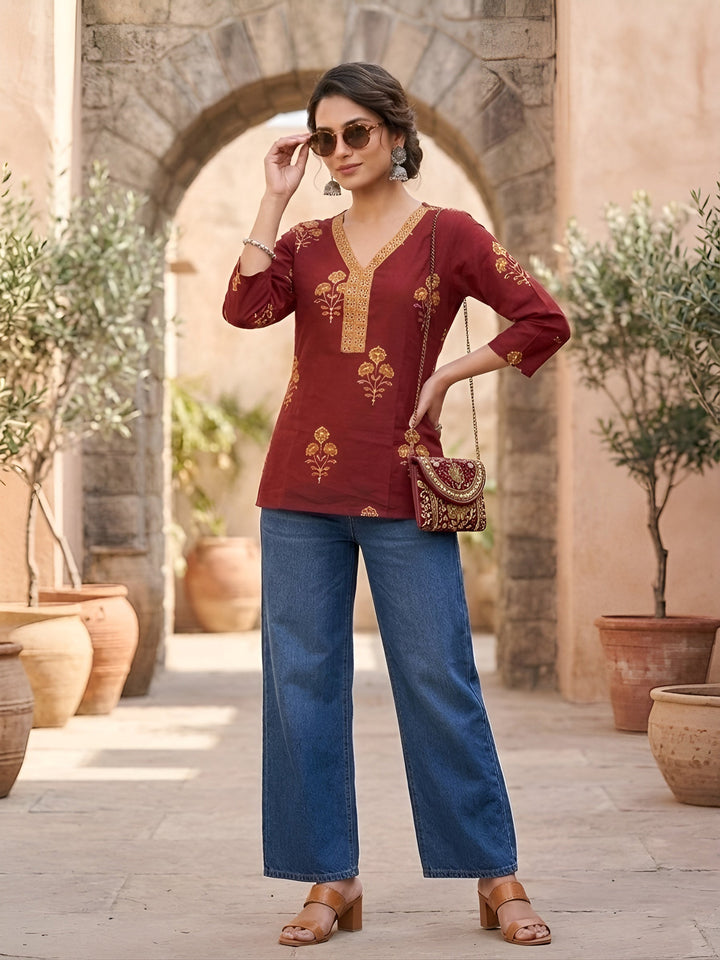 Maroon Printed Straight Tunic