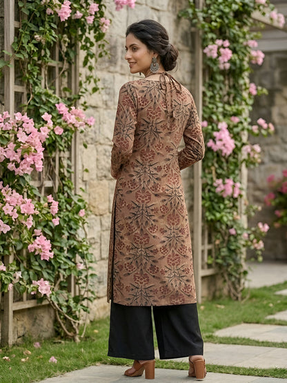 Printed Straight Kurta With Three Quarter Sleeves