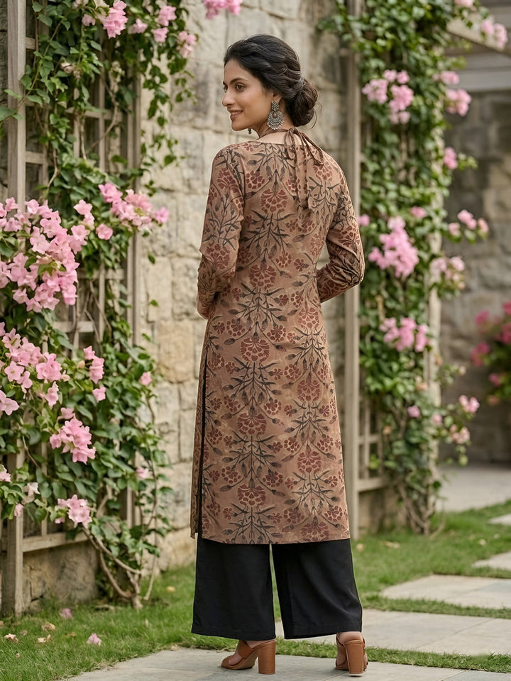 Printed Straight Kurta With Three Quarter Sleeves