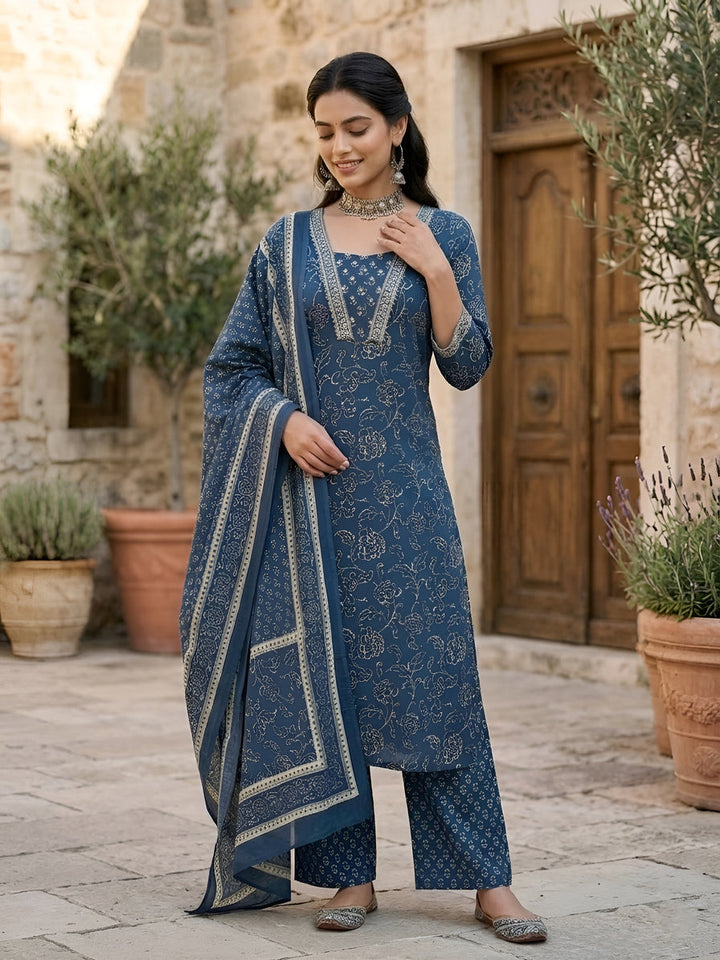 Printed Straight Kurta Set With Dupatta