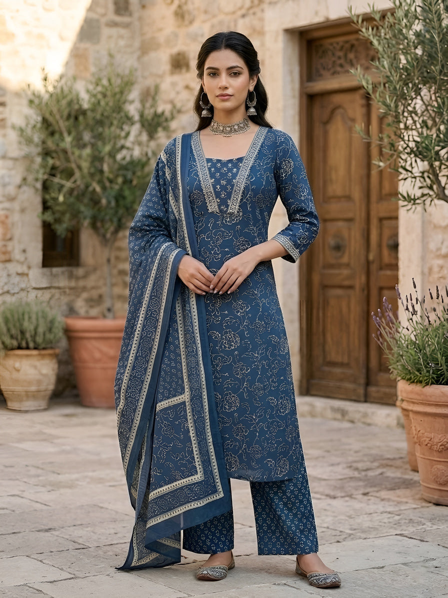 Printed Straight Kurta Set With Dupatta