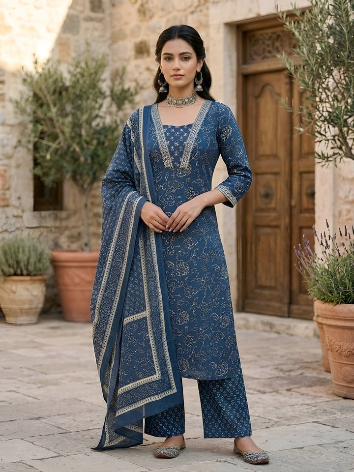 Printed Straight Kurta Set With Dupatta