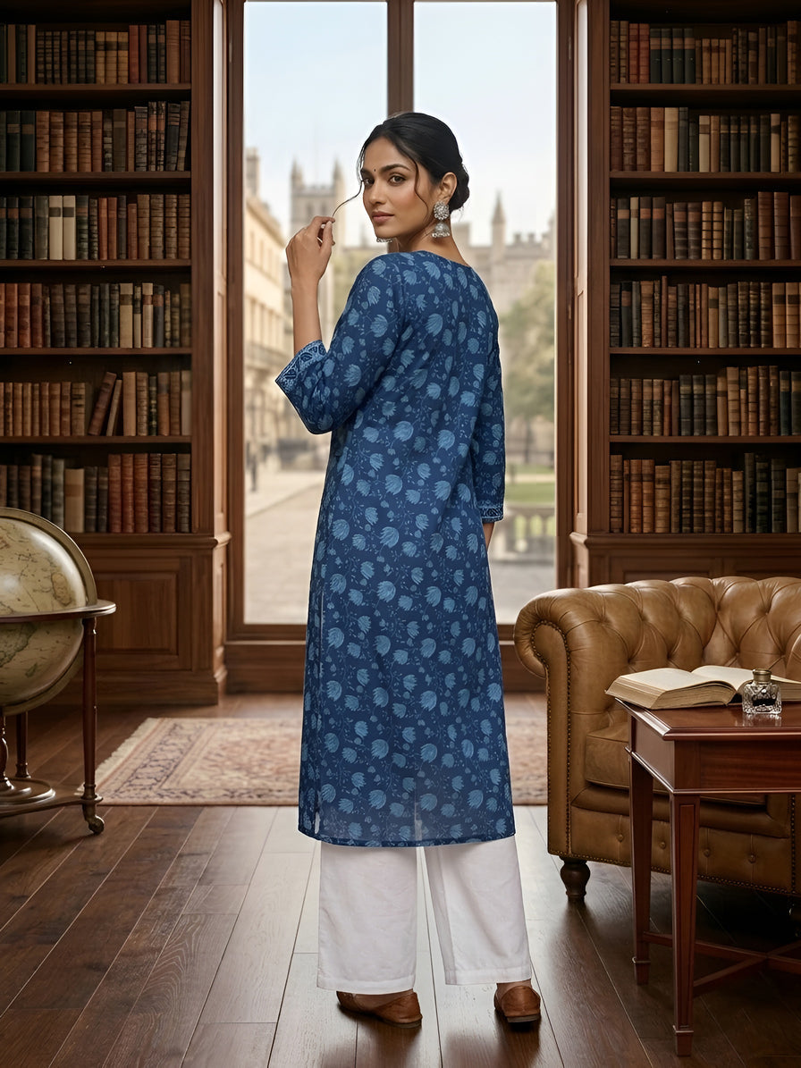 Printed Straight Kurta With Three Quarter Sleeves