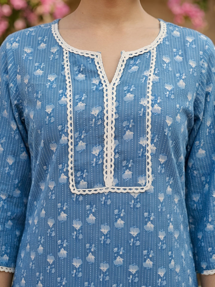 Printed Straight Kurta With Three Quarter Sleeves