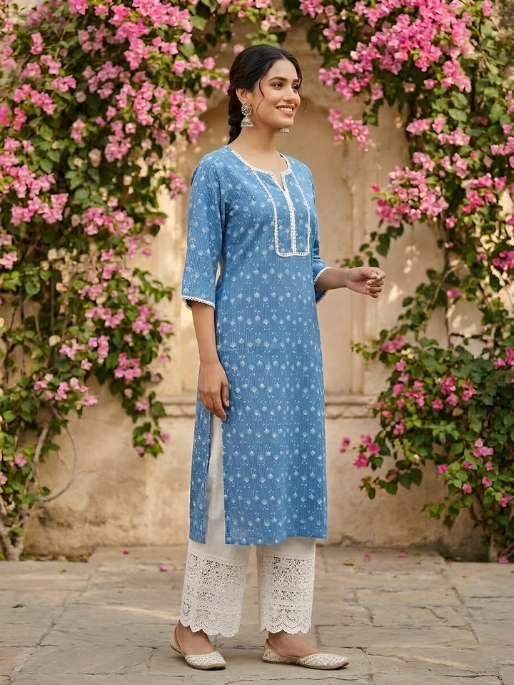 Printed Straight Kurta With Three Quarter Sleeves
