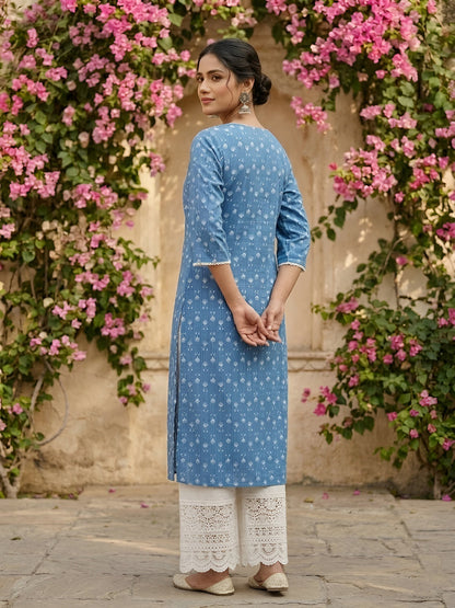 Printed Straight Kurta With Three Quarter Sleeves