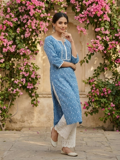 Printed Straight Kurta With Three Quarter Sleeves