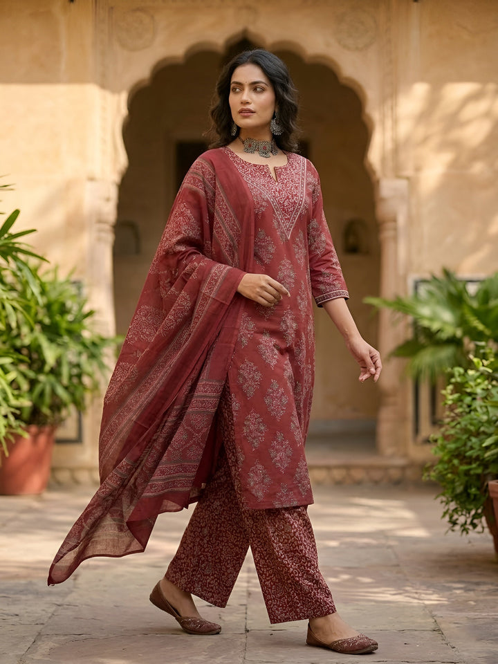 Printed Straight Kurta Set With Dupatta