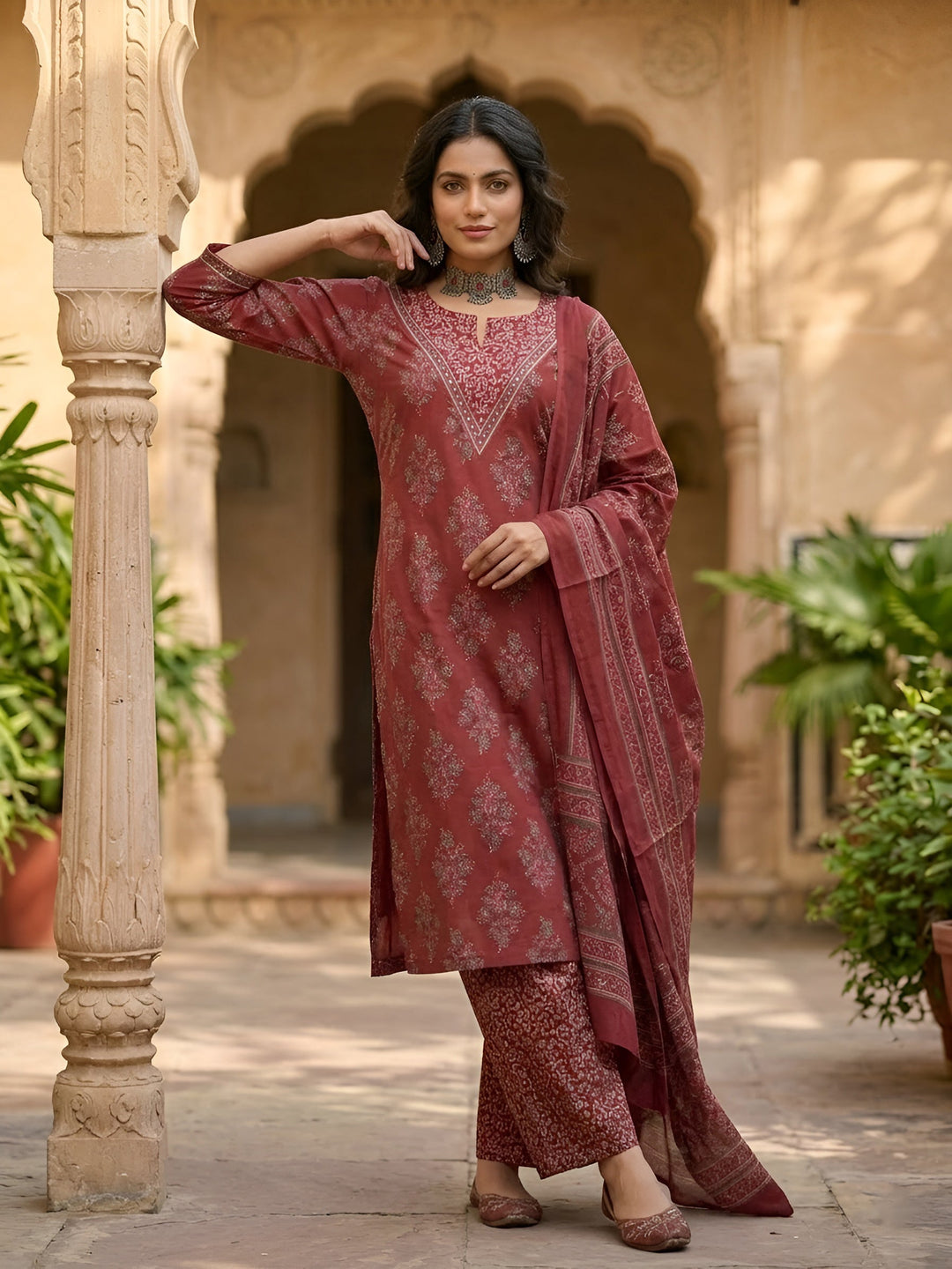 Printed Straight Kurta Set With Dupatta
