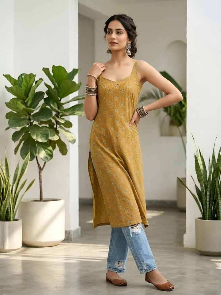 Printed Stylish Back Straight Sleeveless Kurta