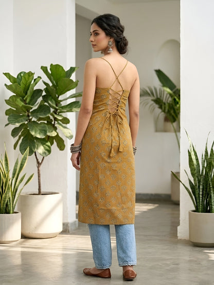 Printed Stylish Back Straight Sleeveless Kurta