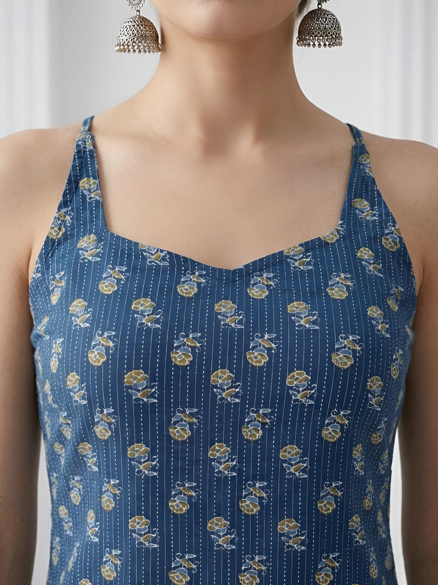 Printed Stylish Back Straight Sleeveless Kurta