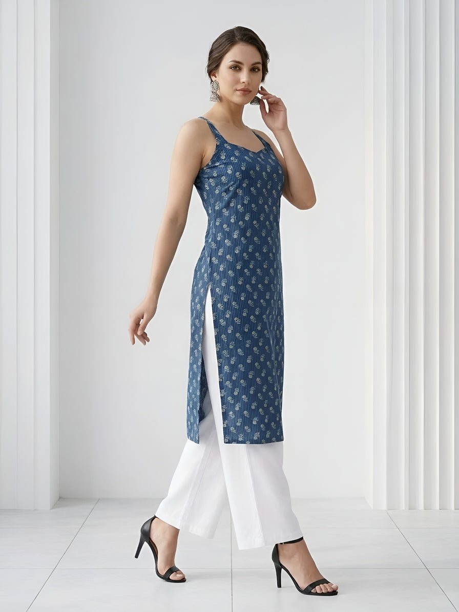 Printed Stylish Back Straight Sleeveless Kurta