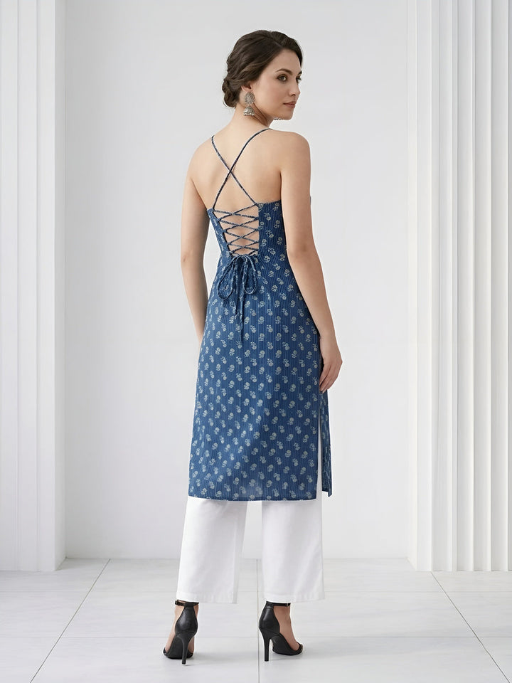 Printed Stylish Back Straight Sleeveless Kurta
