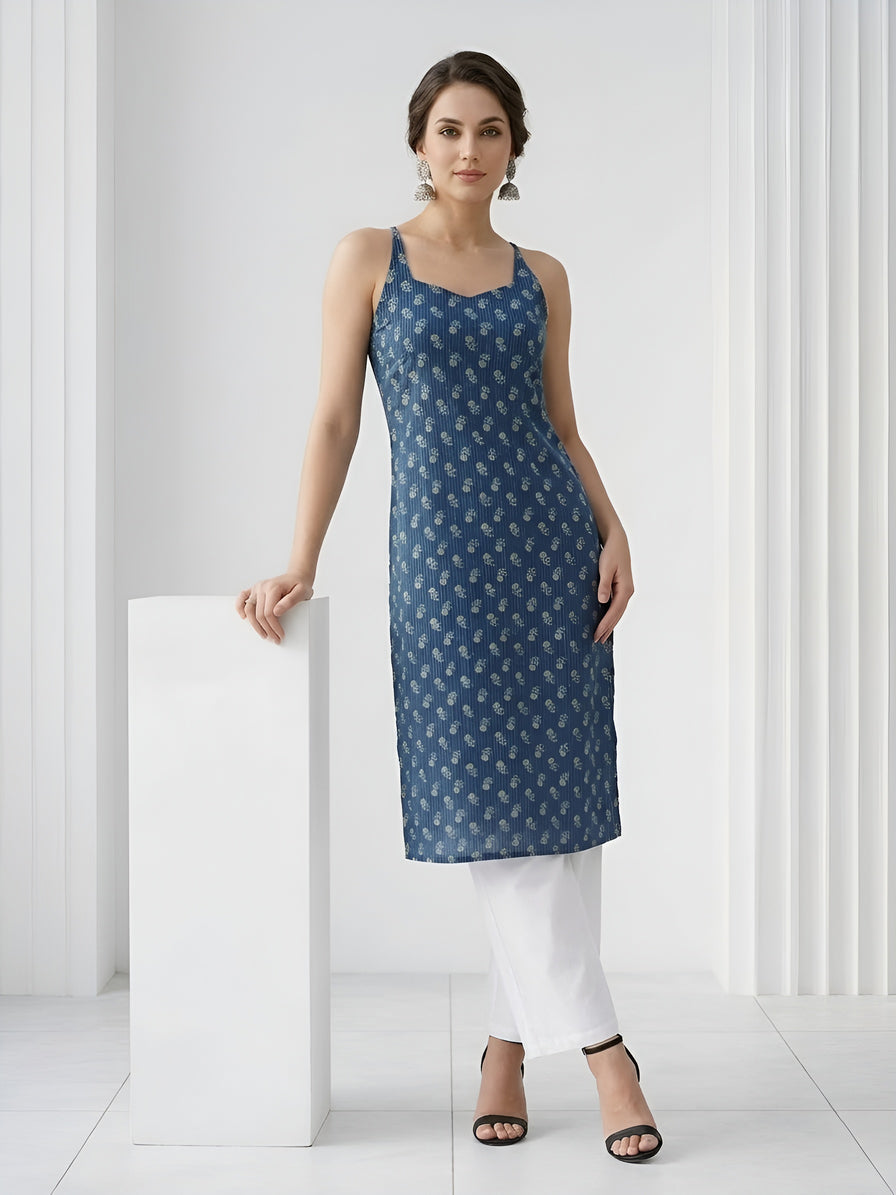 Printed Stylish Back Straight Sleeveless Kurta