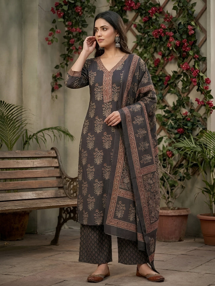 Printed Straight Kurta Set With Dupatta