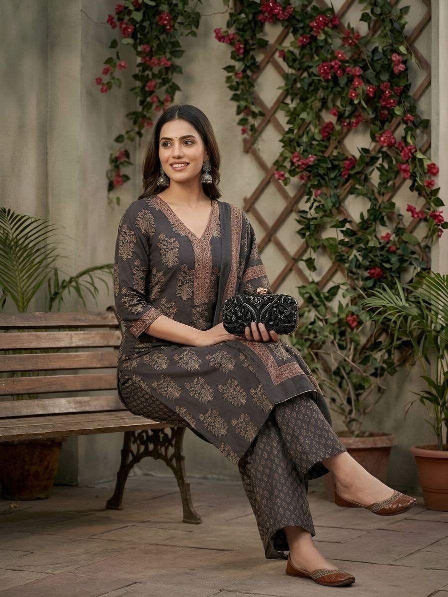 Printed Straight Kurta Set With Dupatta
