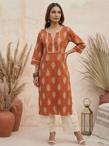 Printed Straight Kurta With Three Quarter Sleeves