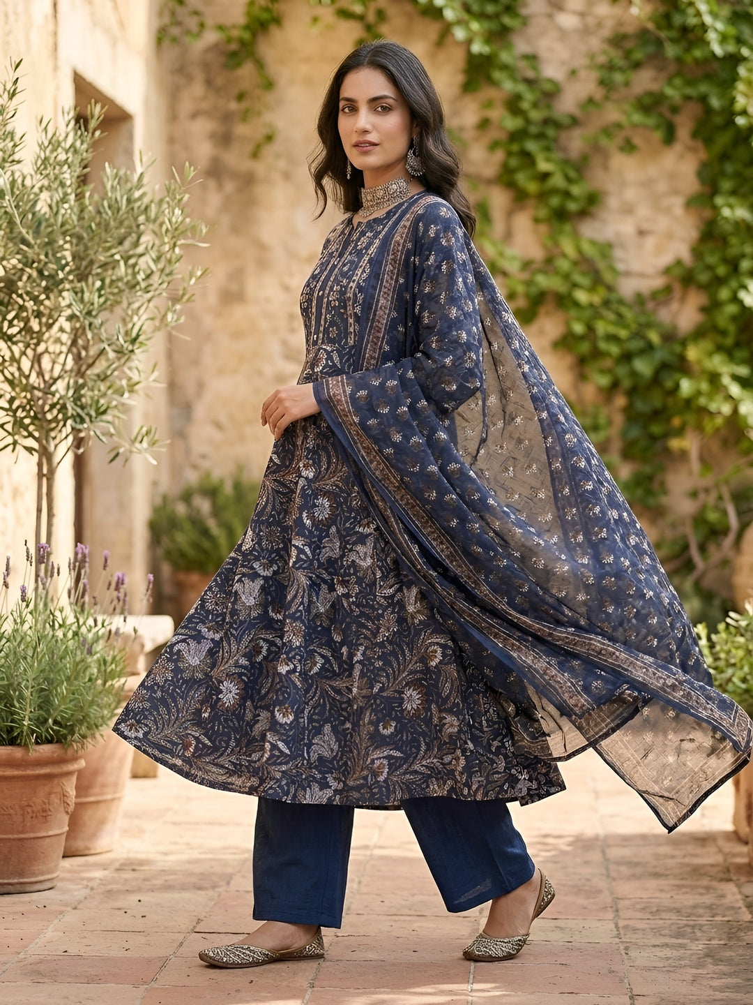 Printed Anarkali Kurta Set With Dupatta